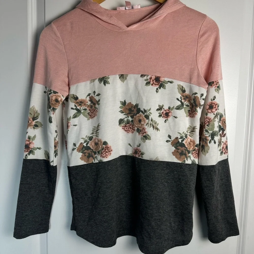 Floral Pink and Gray Kids Hoodie
